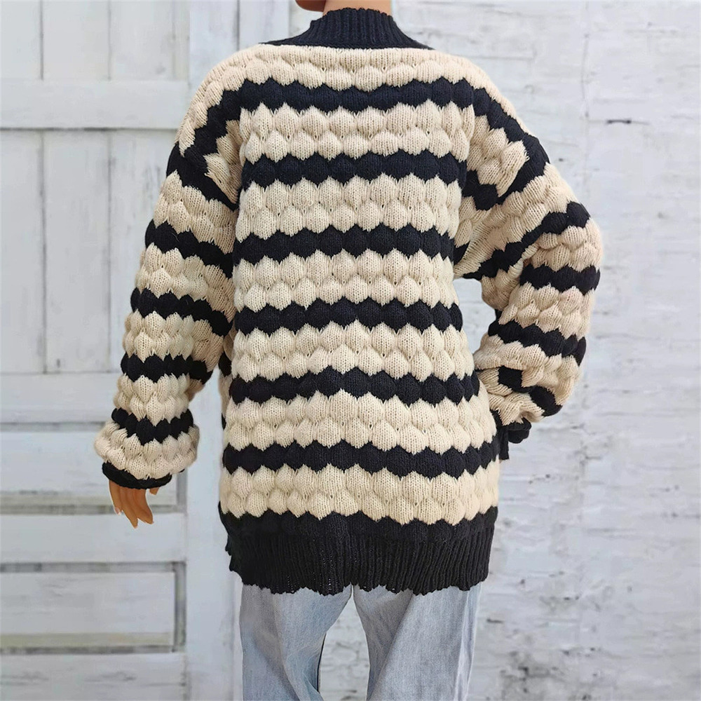 Forever 21 Fall Winter Warm Cardigan 3D Contrast Stripe Knitted Casual - Picture 3 of 6